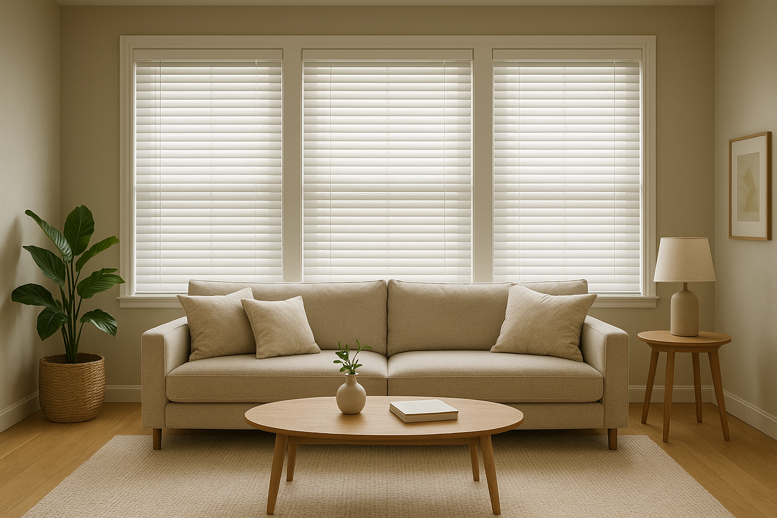 Same living room with beautiful roller blinds installed