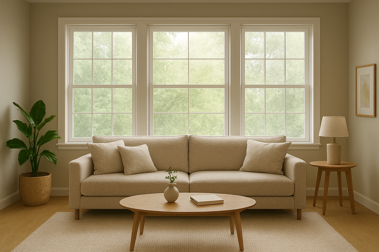 Living room windows without blinds - plain glass
